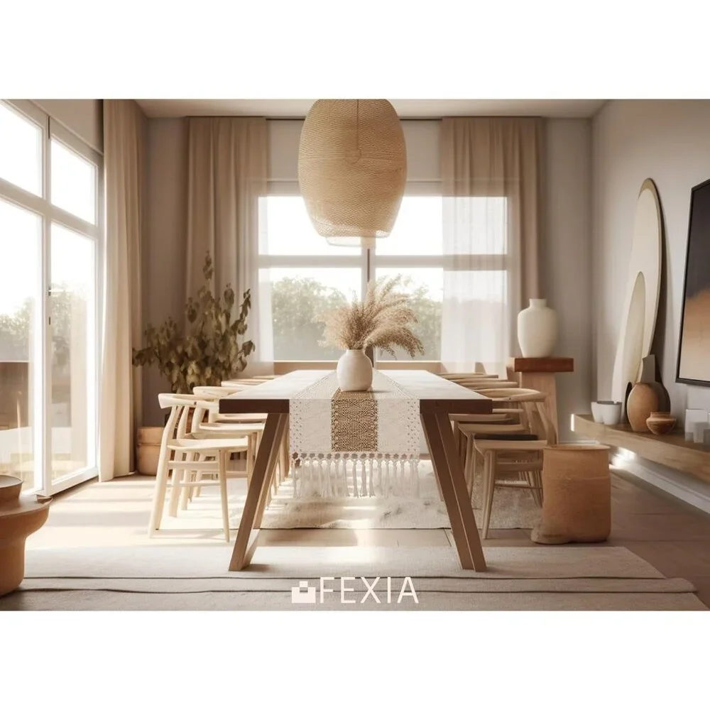 72' Long Pottery Barn Furniture Farmhouse Rustic Macrame Burlap Table Decoration - Picture 7 of 7